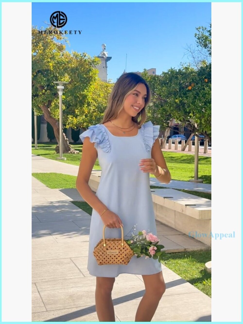 Ruffle Sleeve Square Neck Mini Dress with Pockets Casual Shift Sundress - Picture 7 of 7